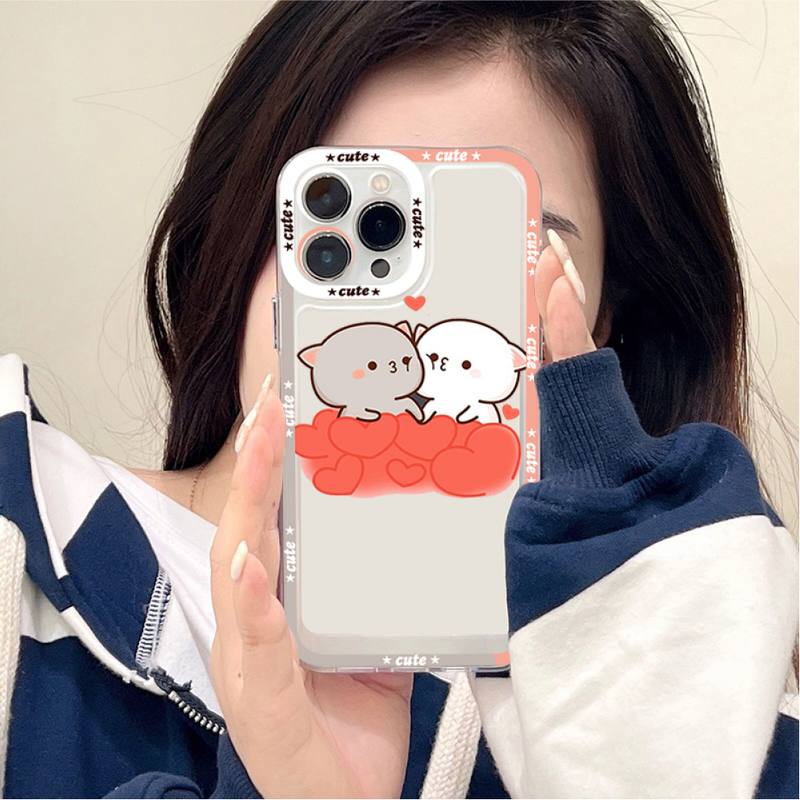 Peach Cat Cute Cartoon Phone Case for iPhone 11 12 13 Mini Pro Max 14 Pro Max Case Shell