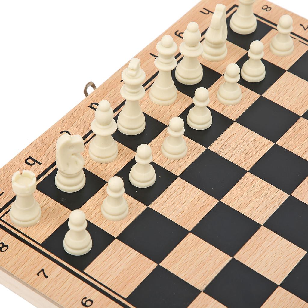 3‑In‑1 Wooden Chess Checkers Folding Portable Interactive Chess Board Toy
