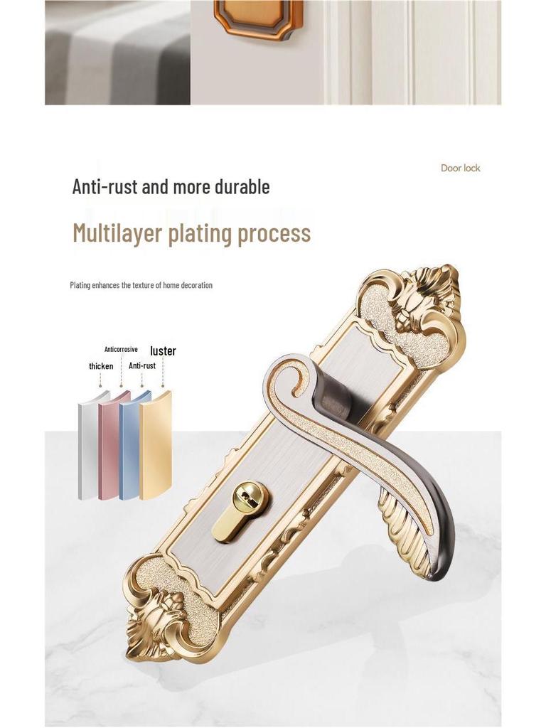 Universal Interior Door Lock Set: Silent Three-Piece Black Handle for Bedroom or Old Door Replacement