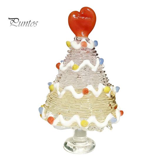Decorative Glass Tree with Star Glazed Christmas Figurine, Colorful Miniature Xmas Decor, Handcrafted Decoration Table Centerpiece for Home