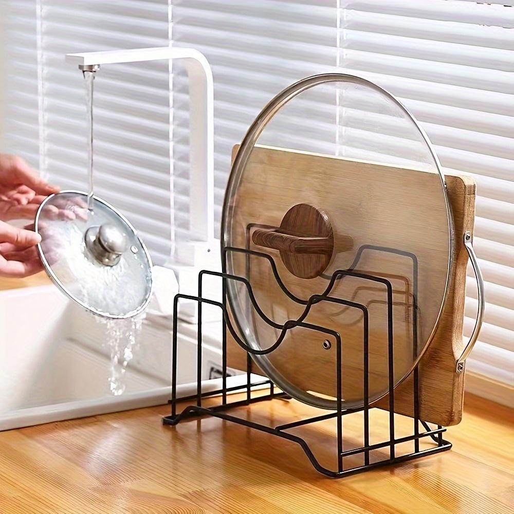 4-Tier Carbon Steel Kitchen Organizer Pot Lid Holder Multipurpose Storage Rack