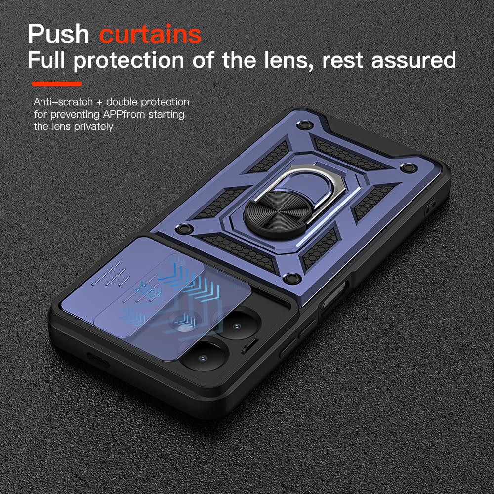 KEYSION Shockproof Case for TECNO Spark Go 2 Pop 10 Slide Camera Lens Protection Ring Stand Phone Cover for Infinix Smart 10