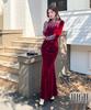 Autumn 2025 Gold Velvet Bodycon Dress with Hot Drill Design