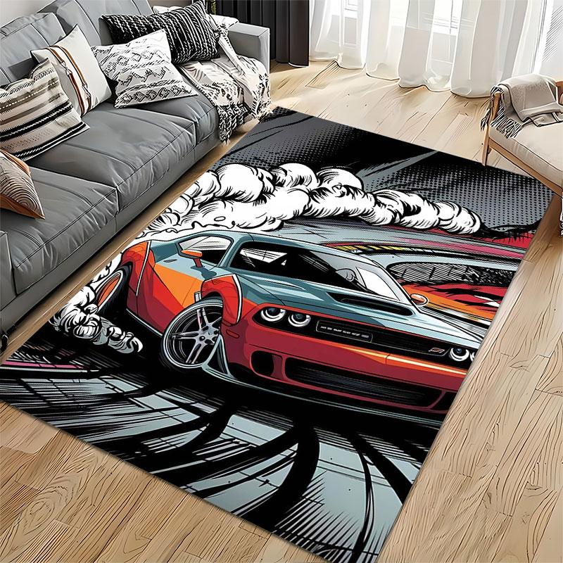 Drifting Muscle Car Art Suitable As a Non-slip Mat for the Living Room or Bedroom Sofa