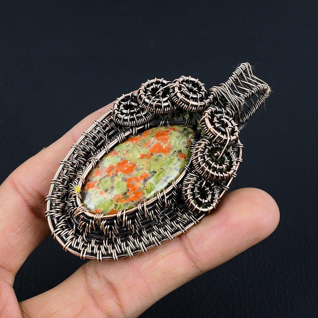 Unakite Pendant, 999 Copper Wire Wrapped Jewelry, Gemstone Jewelry Pendant, Handmade Wedding Gift Jewelry