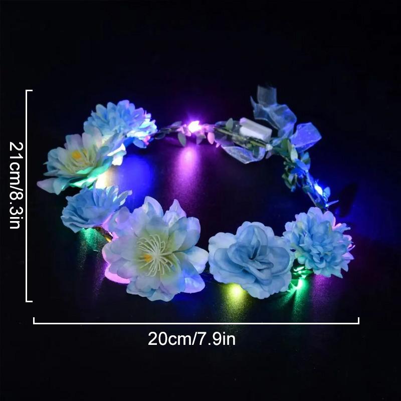 1PC Flower Headband Led Lights Hair Hoop Double-Sided Silk Floral Crown for Women Hair Headband Glowing Garland Light Up