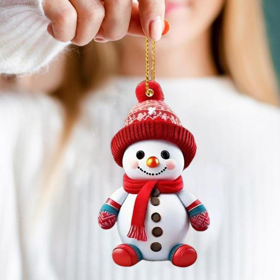 2 Pcs Christmas Ornaments Cartoon Snowman Santa Claus Acrylic Pendant Xmas Tree Hanging Decoration for Holiday Party Decor Car Accessories