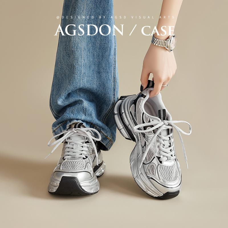 Augustine silver dad shoes women 2025 new summer casual retro running shoes mesh platform sneakers