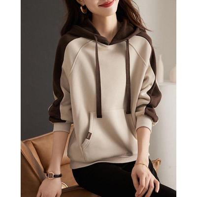 Large Size Hooded Plush Velvet Thickened Sweatshirt for Women In Autumn and Winter New Loose Warm Hoodie Age-reducing Pullover Top for Women