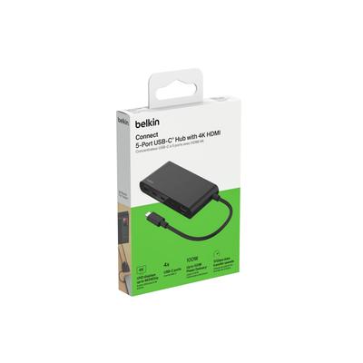 Belkin Connect Up To Data HDMI 5Gbps Data Slim Compatible with and and AVC021fqBK USB-C Hub, 5-in-1, 100W, High-Speed Transfer, 4K@60Hz Output,