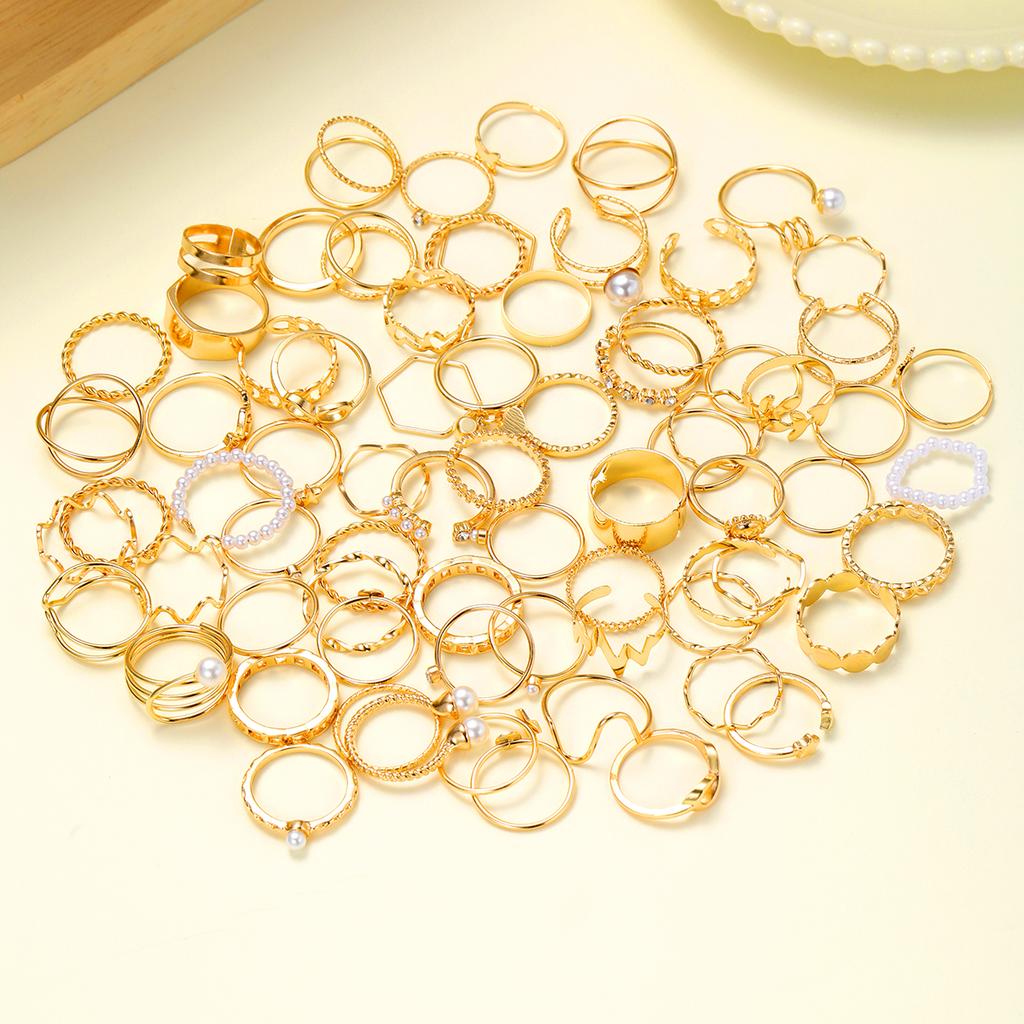 73Pcs/Set Heart Snake Pearl Butterfly Zircon Rings for Women Simple Geometric Hollow Gold Color Finger Rings Sets Female Jewelry