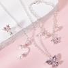 European and American pink purple simple generous butterfly necklace ear clip bracelet 3 pieces girl children's Zircon