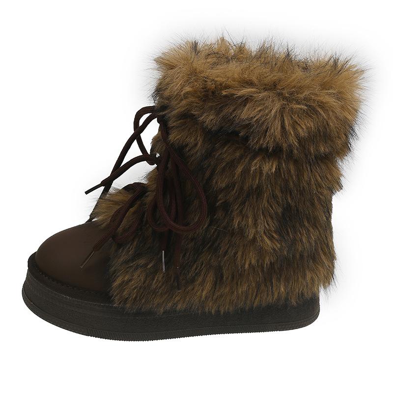 Fashion Trend Fleece Thickened Heightened Thick-soled Snow Boots Women's 2025 New Winter Warm Fluffy Women's Cotton Boots