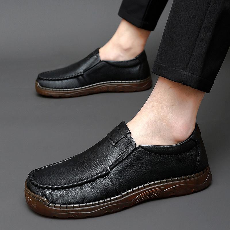 2025 Casual Leather Shoes Men's Soft Leather Large Size Foot Cover Hollowed Out and Breathable Summer Men's Leather Breathable and Comfortable