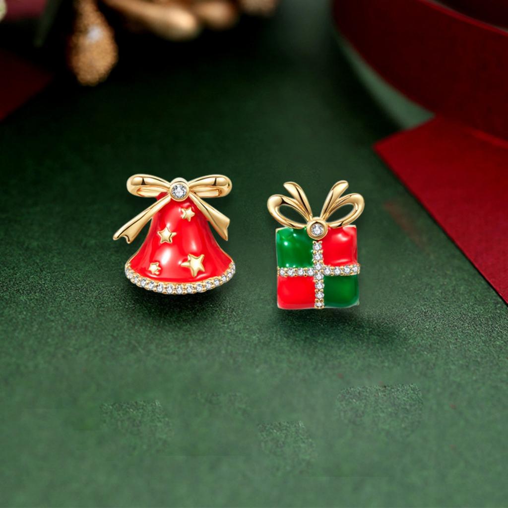 Christmas Rhinestone Imitation Pearl Bowknot Bells Drop Earrings Cute Deer Gift Box Santa Claus Earrings Jewelry For Women Men