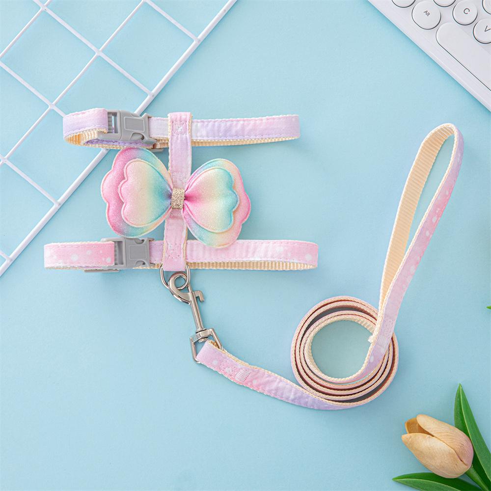 Classic Bow Pet Harness and Leash,adjustable Anti-breakaway Cat Walking Rope,small Pet Leash and Harness with Quick Buckle Cat Supplies S