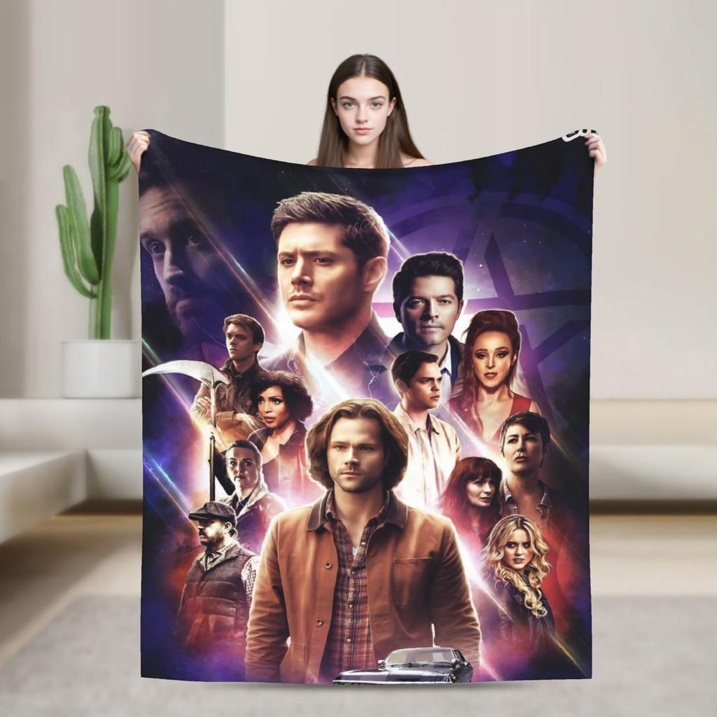 Warm Soft Blanket Camping Sam Winchester Supernatural Throw Blanket Flannel Bedspread For Couch Chair Sofa Bed Sofa Bed Cover