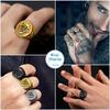 Big Signet Rings for Man Norse Viking Runes Valknut Wolf Head Triquetra Onyx Agate Size 7-14 Jewelry Gift for Him