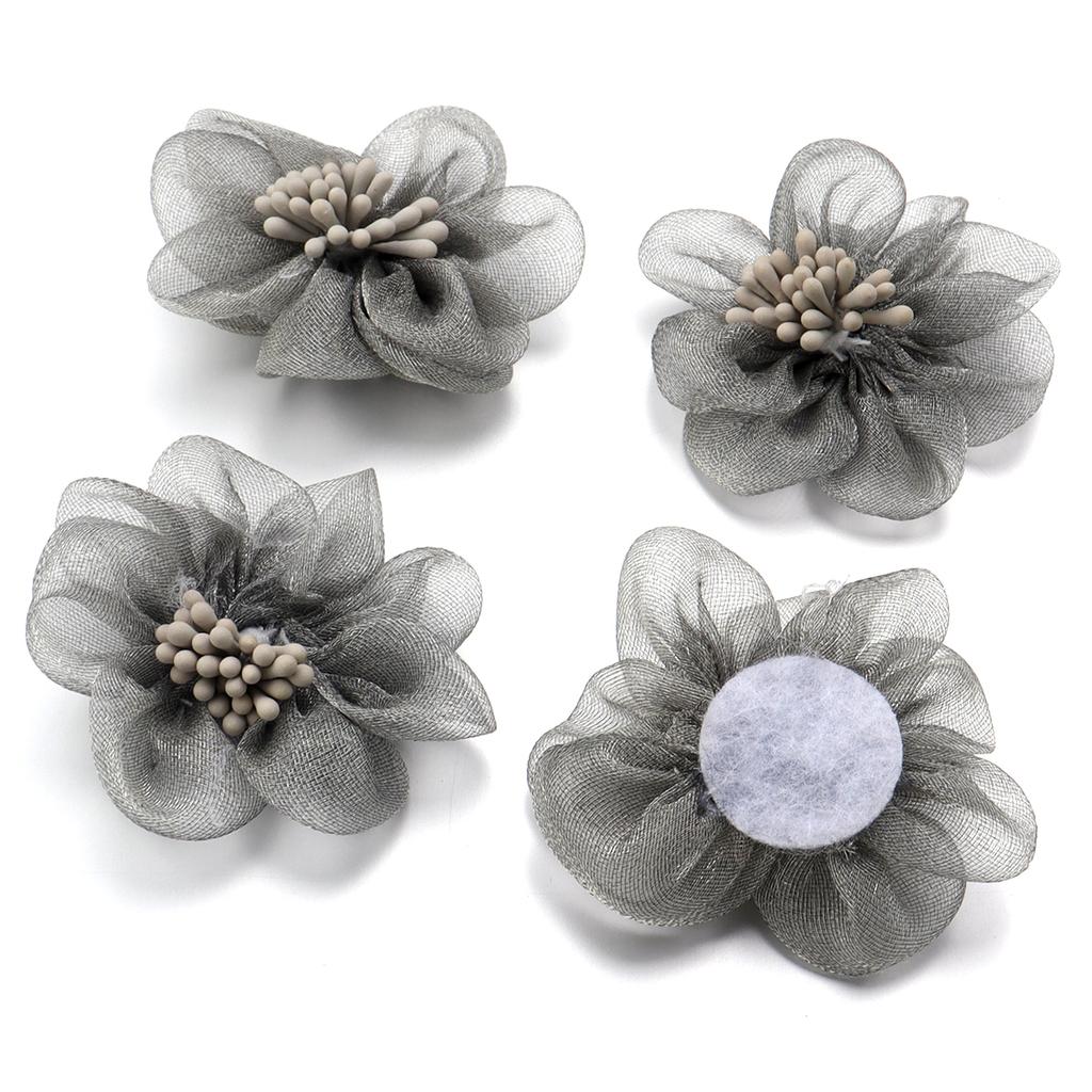 4pcs 5cm Organza Artificial Flowers Colorful Fabric Flowers With Stamens For DIY Wedding Party Home Clothing Headwear Decoration