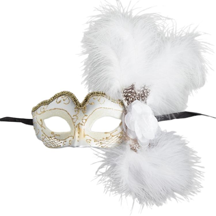 Damen Maskerade Maske Federdekoration mit Blume, Augenmaske Halbgesichtsmaske für Halloween Cosplay Maskerade