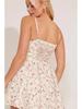 2026 European & American Women's Floral V-neck Spaghetti Strap Cinched Waist A-line Mini Dress