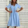 Women's Summer Fashion Casual Cotton-Linen Blend V-Neck Pocket Short-Sleeve Dress