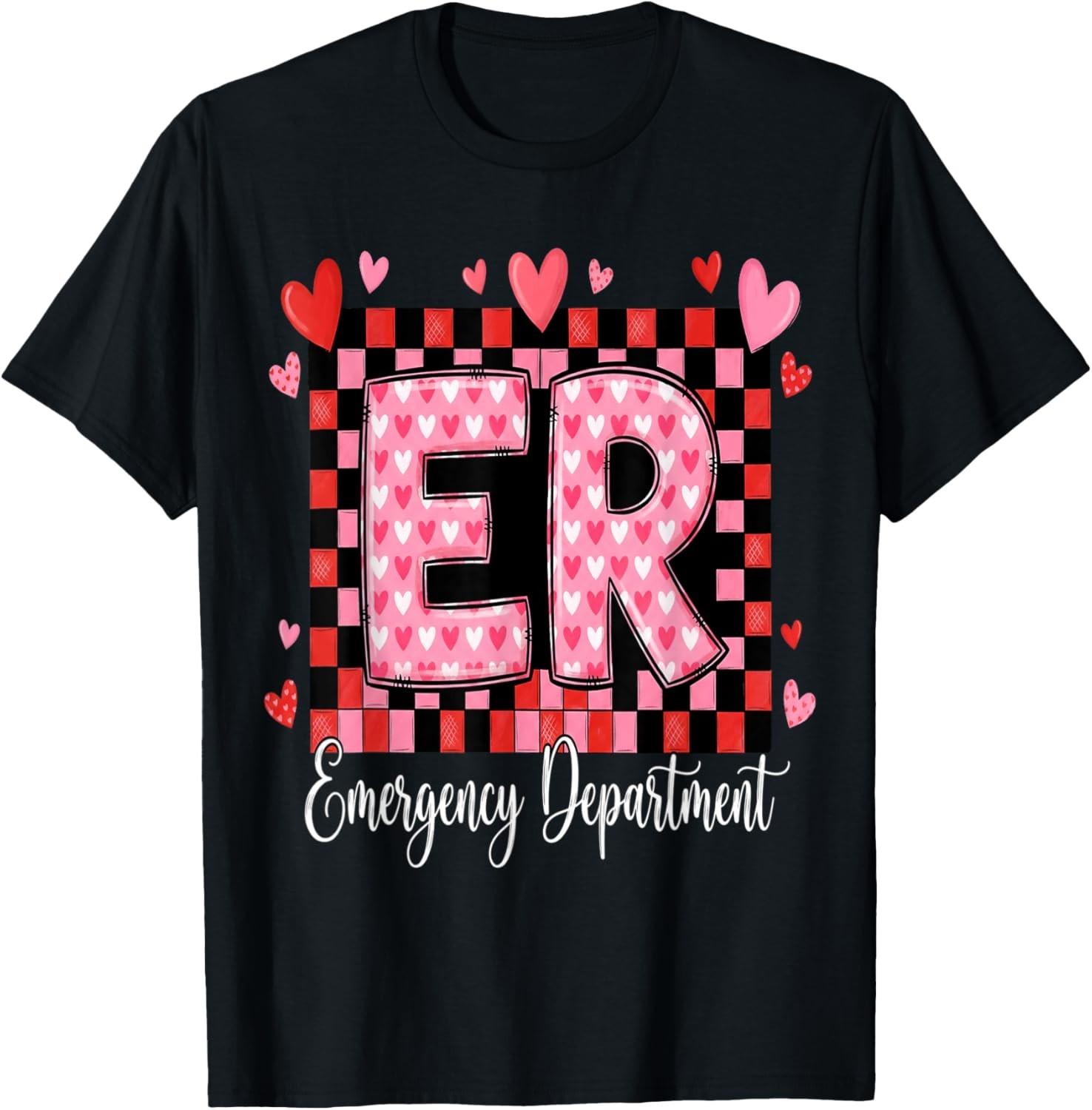 Cute Emergency Department Valentine ER Valentines Day Nurse T-Shirt S разноцветный