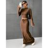 Women's skirt set solid color long sleeve round neck T-shirt long skirt two-piece set