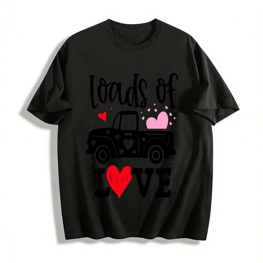 Valentine s Day Loads Of Love Print Vintage Heart Truck T-Shirt Pure cotton T-shirt XXS