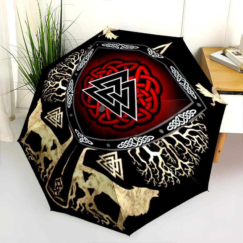 1PC Viking Theme Umbrella Portable Folding Umbrella Iron Frame Hole Bone Structure Outdoor Home Umbrella A6