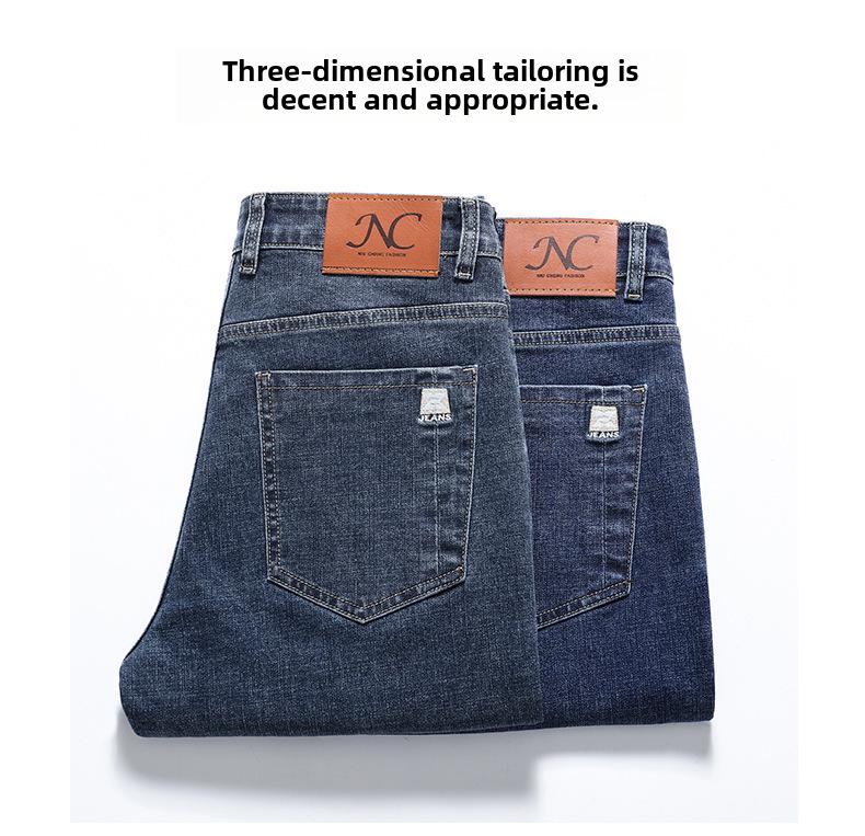 Xintang Pánské klasické elastické úzké rovné džíny - Pohodlné business casual kalhoty