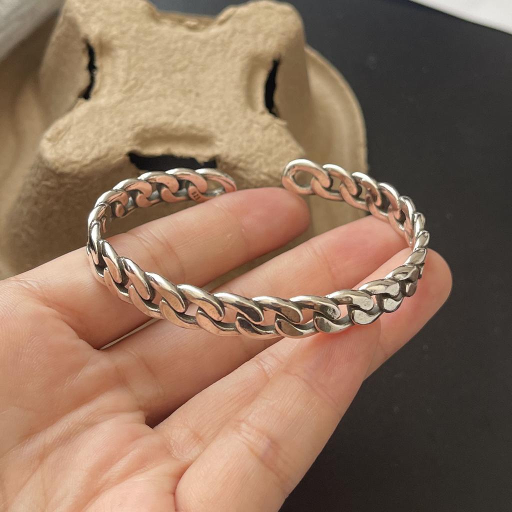 100% Solid 925 Sterling Silver Retro Bracelet for Women Geometric Retro Chain Handmade Sparkling Simple Bracelet Birthday Gift