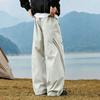Spring and summer new European scimitar striped loose khaki wide-leg casual pants men's very light pants