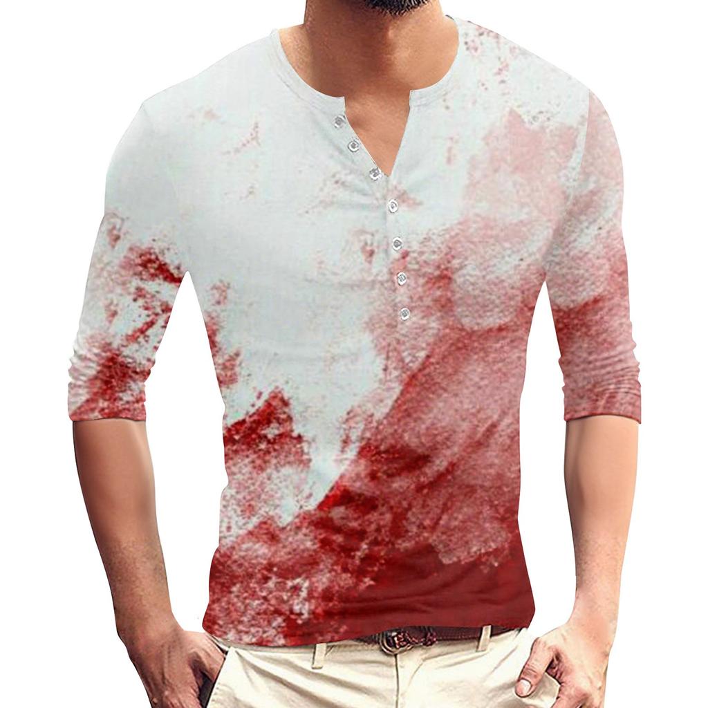 Men‘s’  Printed Button T-Shirt Unisex Loose Casual Three-quarter Sleeves Top
