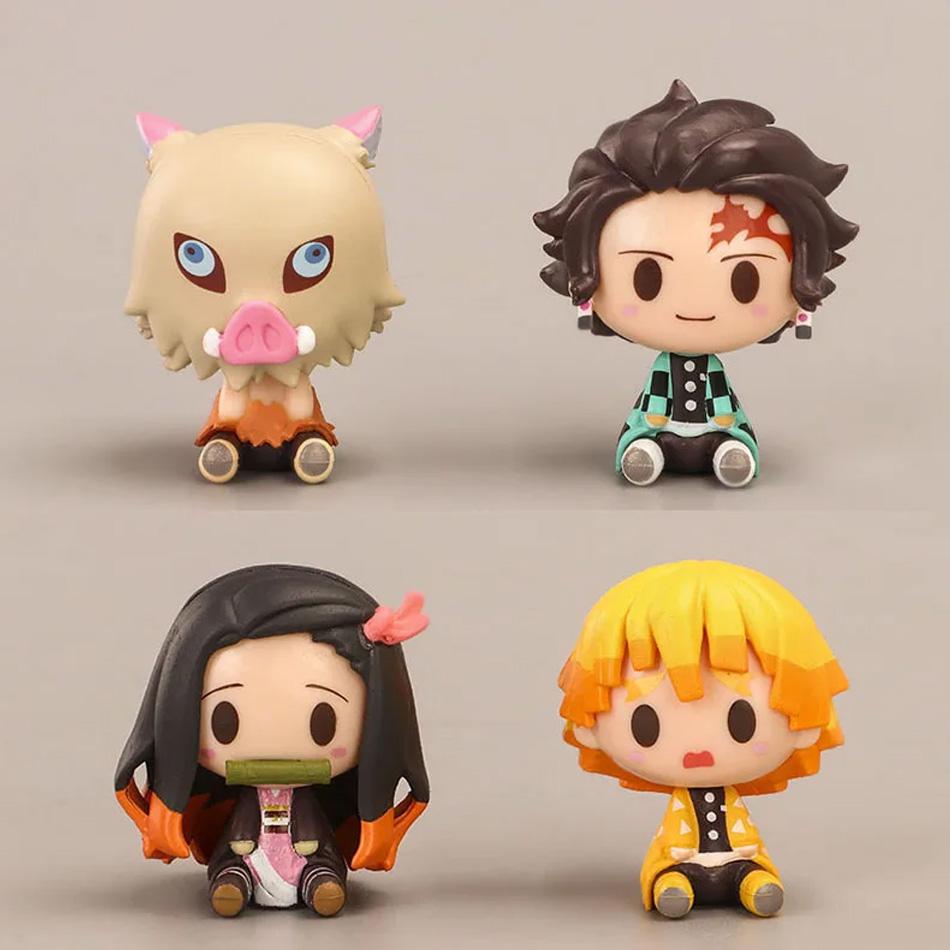 4Pcs/Set Demon Slayer Kamado Tanjirou Nezuko Figure Toys Q Version Kimetsu No Yaiba Agatsuma Zenitsu Action Figurine Model Dolls