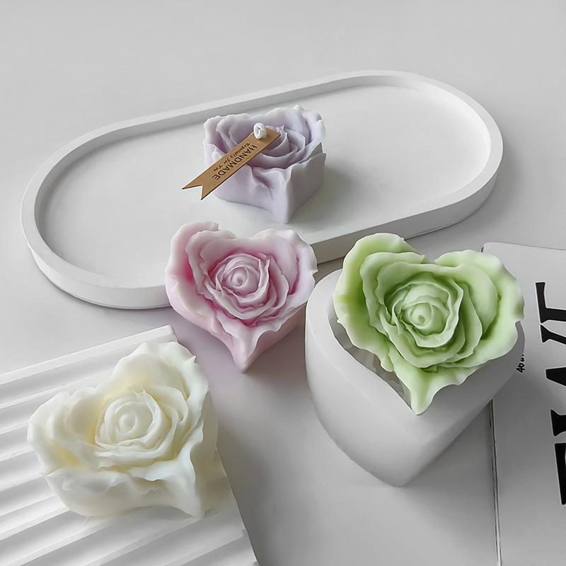 Love Rose Silicone Candle Mold DIY Heart Shape Flowers Aroma Candle Plaster Mould Handmade Candy Chocolate Baking Tool