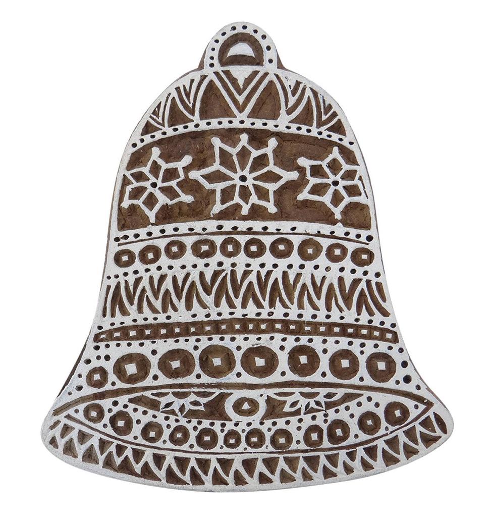 Jingle Bell Stamp Block print Hand carved Printing Block Wooden Textile
