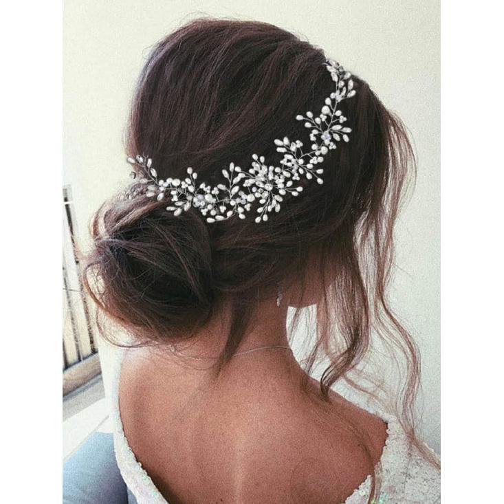 Asooll Bride Wedding Hair Vine Silver Rhinestone Hair Pieces Pearl Bridal Headpiece for Women and Girls (A Silver)