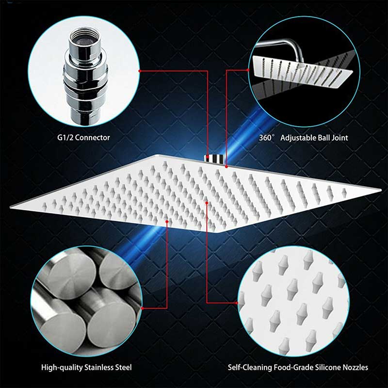 Wanmivezlo Shower Head 12 Inch Luxury Ultrathin Rainfall Shower Head Stainless Steel Chrome Bathroom Faucet Accessory