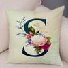 English Flower Beige Letter Print Pillow Case for Sofa Home Decor Floral A-Z Cushion Cover Soft Short Plush Pillowcase 45x45cm
