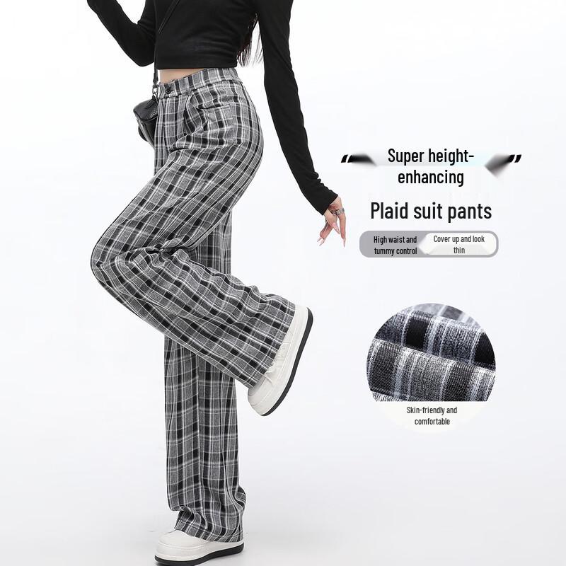 Women's Plaid Pleated Wide-Leg Suit Trousers
