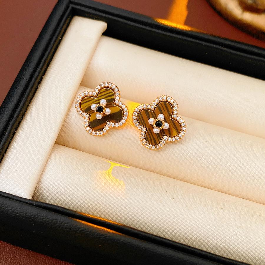 Geometric Tiger's Eye Stud Earrings, Retro Millard Style - Unique Design with Silver Needle 