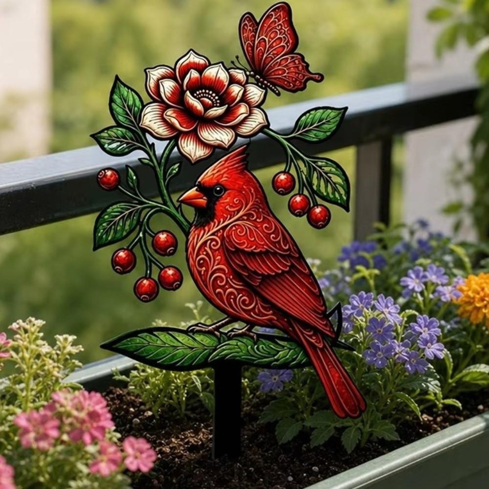 Decorative Bird Pattern Ground Insertion Acrylic Yard Lawn Ornament  Outdoor Lawn Use