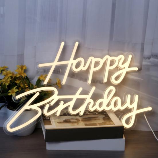 Happy Birthday Neon Sign USB Powered Dimmable Acrylic LED Happy Birthday Light-up Sign Warm White Birthday Party Wall Decoration Lamp