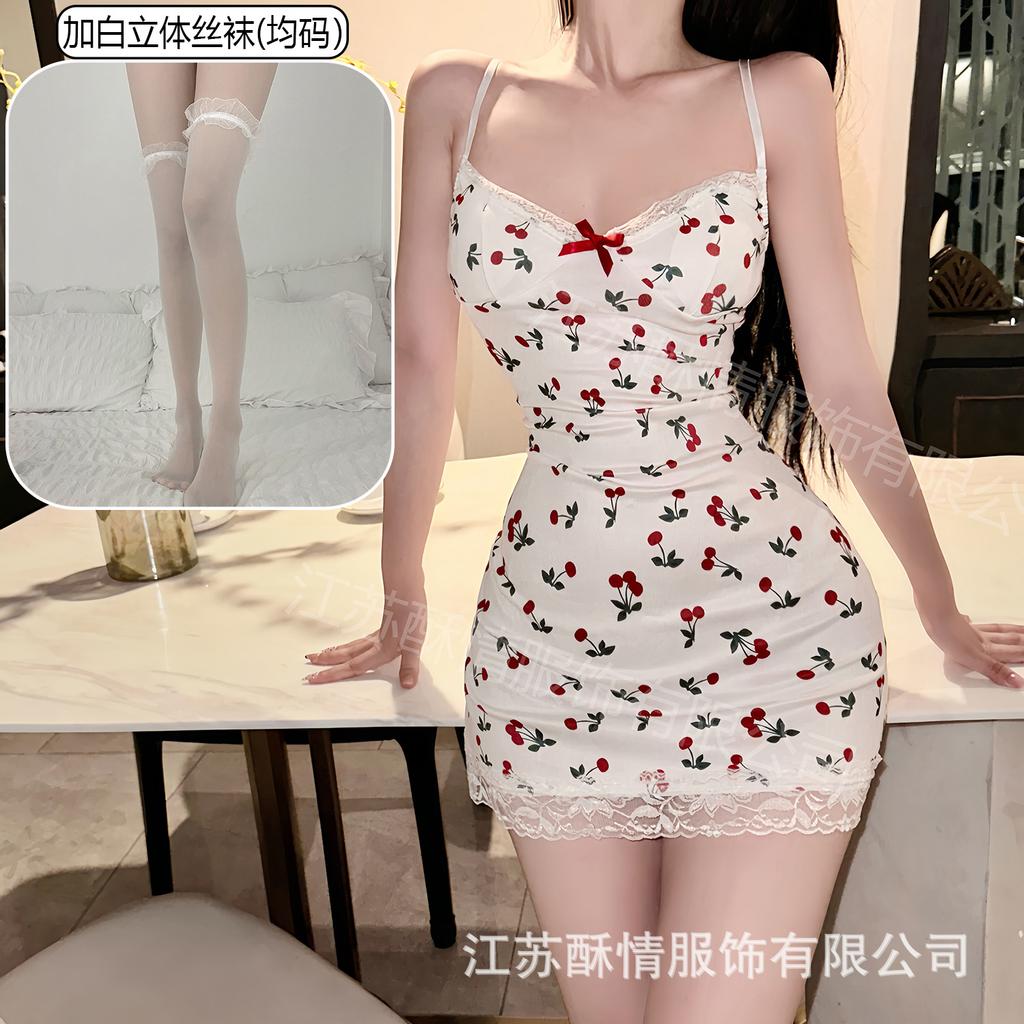 Sex lingerie pure desire cherry sexy women's bed small chest plus chest pad passion uniform seduction suit