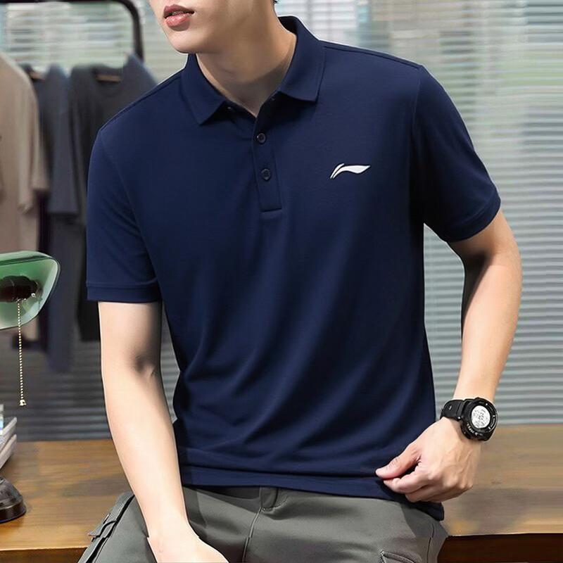 LI-NING Men's Quick-Dry Polo Shirt Short Sleeve T-Shirt Comfortable Lightweight Breathable Moisture-Wicking Cooling Top