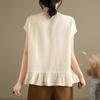 Women Short Sleeve Ruffle Hem Peplum Tops Crewneck Button Down Shirts Casual Fashion Blouse