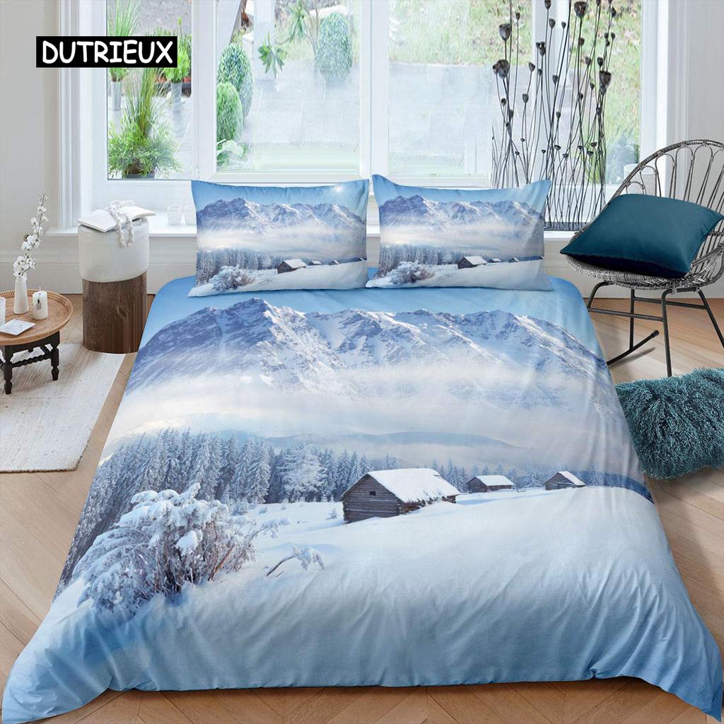 Zestaw poszwy na kołdrę Snow Mountain Zestaw pościeli Fale morskie Krajobraz morski Rozmiar King Poszwa na kołdrę Sceneria przyrodnicza Poliestrowa poszwa na kołdrę