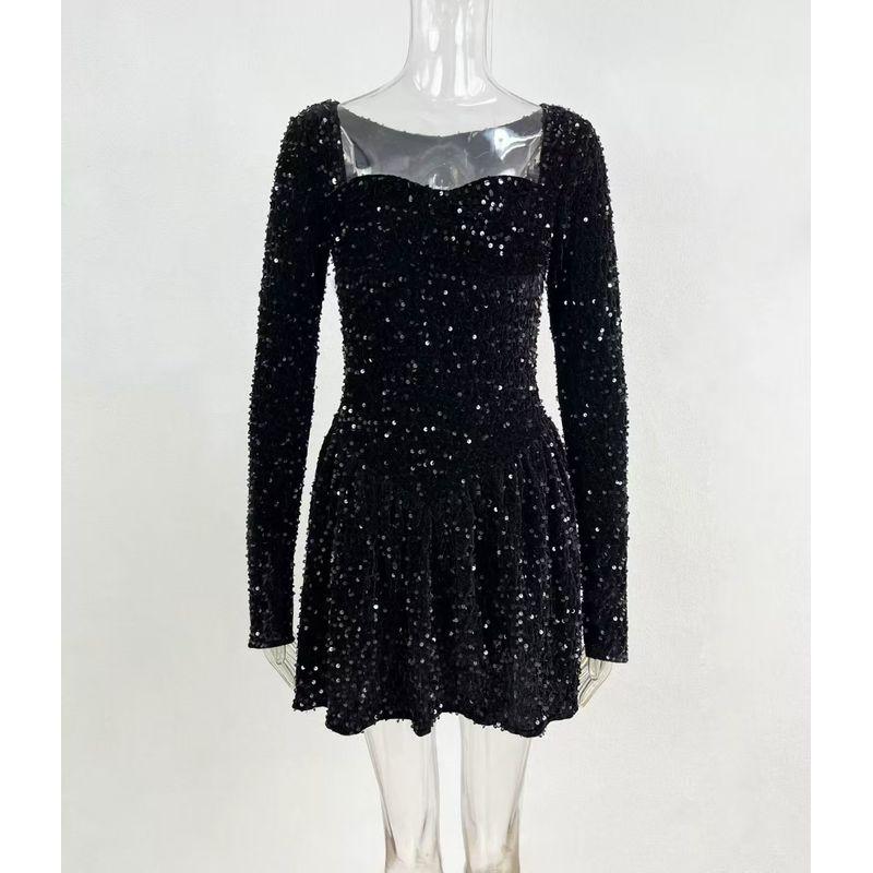 

Western Style New Sexy Sequins Long sleeve dress Sexy Sequin Long Sleeved Dress Black L