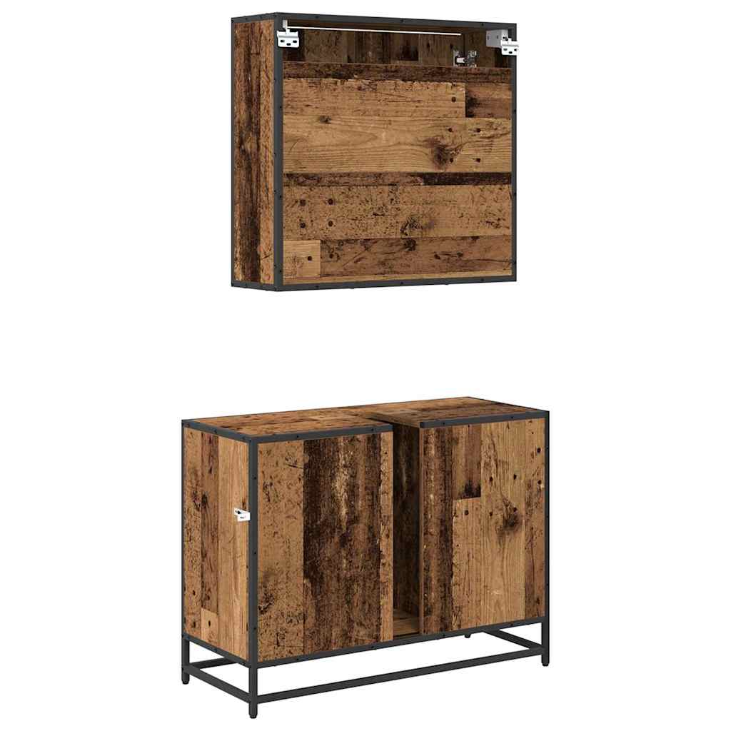 Bathroom Furniture Set with Shelf 2 Pcs Reclaimed Wood Effect Particleboard